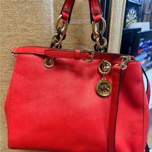Michael Kors Red Saffiano Leather Chain-Handle Tote